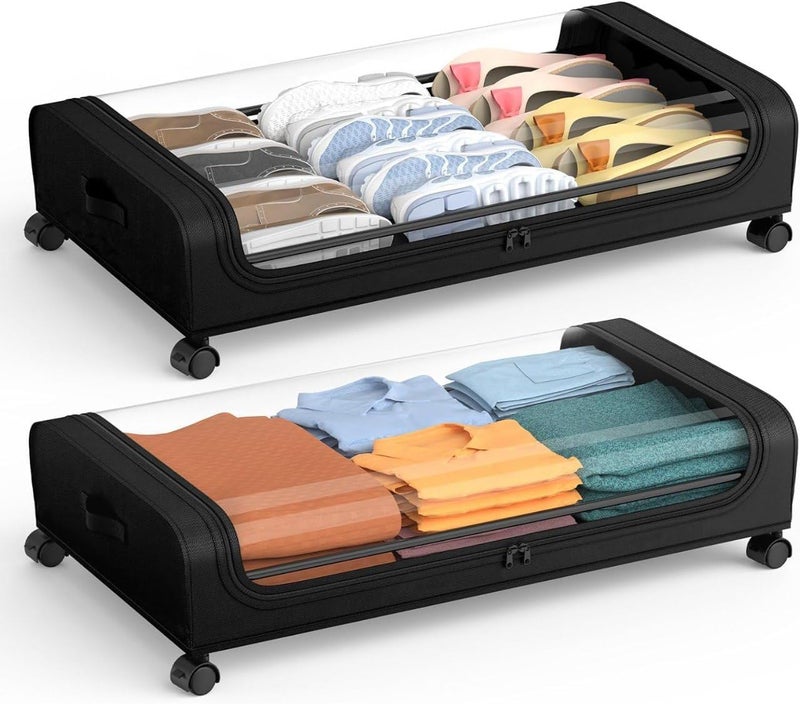NIL JO NIL JO Stainless Steel Under Bed Storage Organizer Featuring Wheels Containers And High Rolling Shoe Storage With Lid Ideal For Small Space Clothes Storage Set Of 1  - Image 1