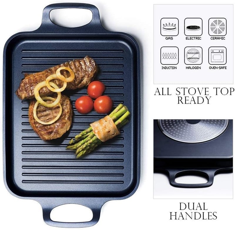S·KITCHN Nonstick Grill Pan, Induction Stove Top Grill Plate, Glass Grilling Pan for Indoor, Gas Range Grill Panel/Skillet - Image 3