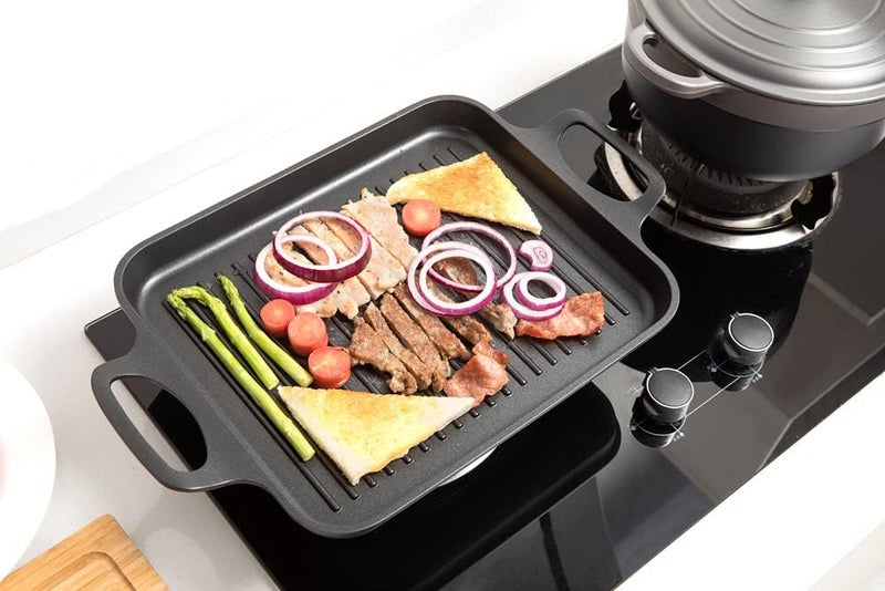S·KITCHN Nonstick Grill Pan, Induction Stove Top Grill Plate, Glass Grilling Pan for Indoor, Gas Range Grill Panel/Skillet - Image 4