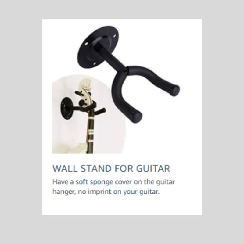 Bee Pack of 2 Wall Mount Guitar Stands with 4 Celluloid Picks | Display Hanger Hook Holder for Acoustic Electric Bass Mandolin Ukelele | Anti-Scratch Bracket with Soft Sponge Cover - Black - Image 5
