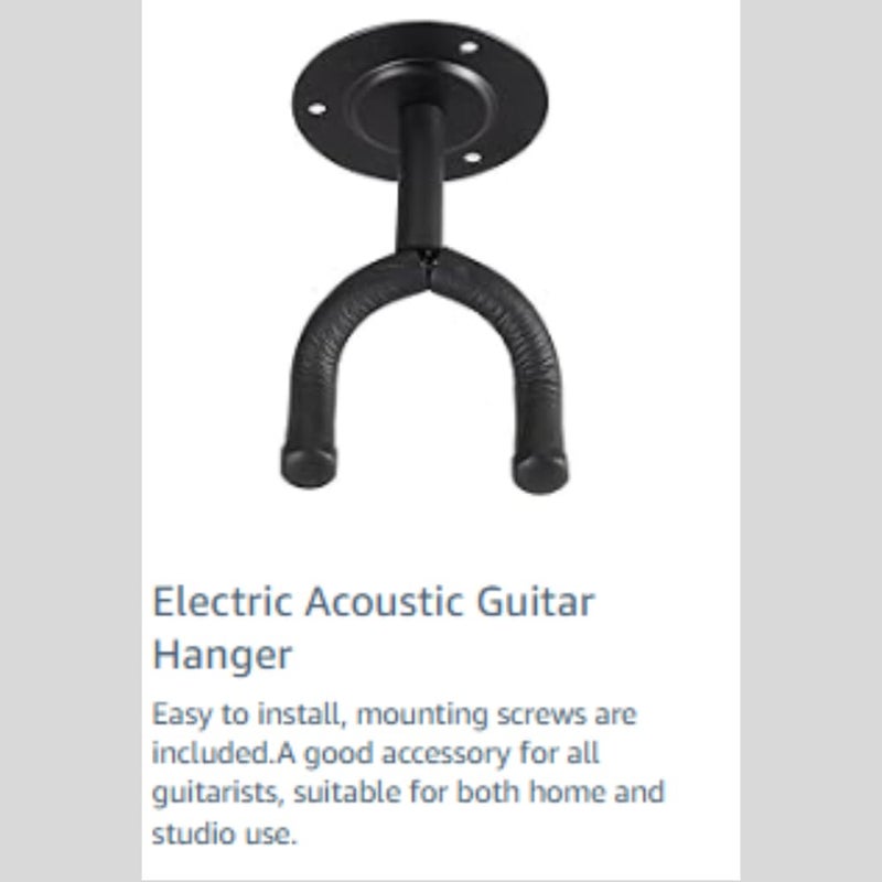 Bee Pack of 2 Wall Mount Guitar Stands with 4 Celluloid Picks | Display Hanger Hook Holder for Acoustic Electric Bass Mandolin Ukelele | Anti-Scratch Bracket with Soft Sponge Cover - Black - Image 4