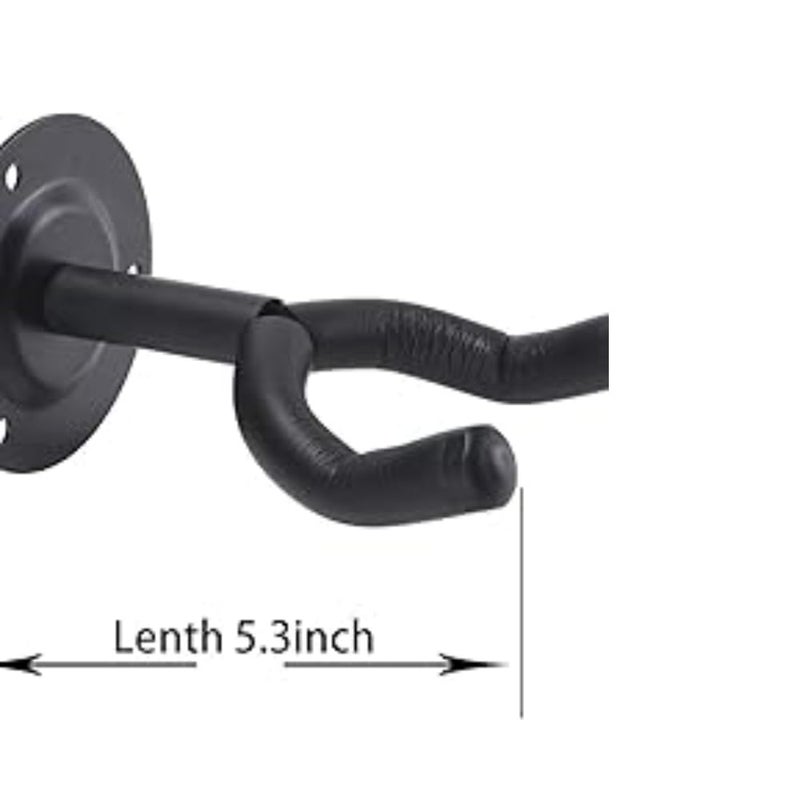 Bee Pack of 2 Wall Mount Guitar Stands with 4 Celluloid Picks | Display Hanger Hook Holder for Acoustic Electric Bass Mandolin Ukelele | Anti-Scratch Bracket with Soft Sponge Cover - Black - Image 3