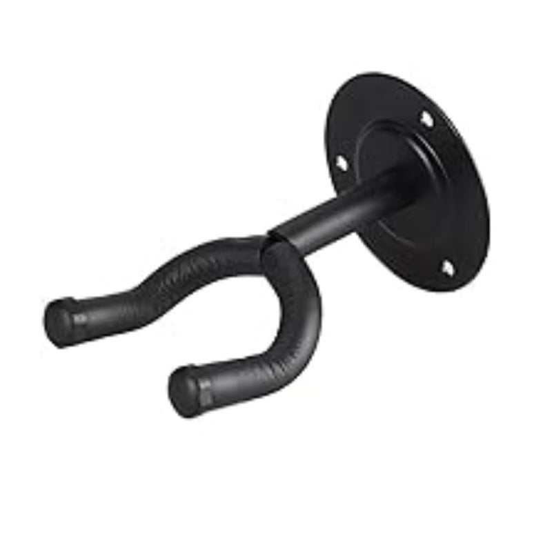 Bee Pack of 2 Wall Mount Guitar Stands with 4 Celluloid Picks | Display Hanger Hook Holder for Acoustic Electric Bass Mandolin Ukelele | Anti-Scratch Bracket with Soft Sponge Cover - Black - Image 2