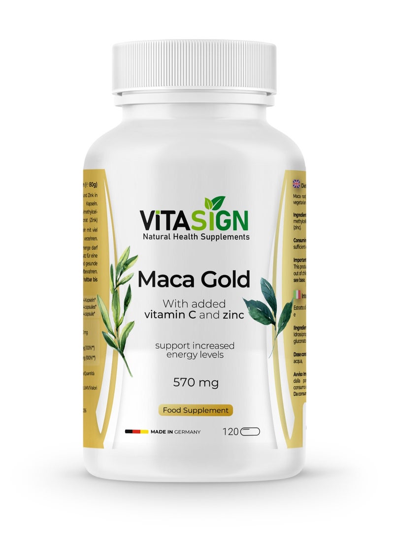 VITASIGN VITASIGN Maca Gold 570mg, 120 Vegan Capsules – With Vitamin C & Zinc – Energy & Vitality Support  - Image 1