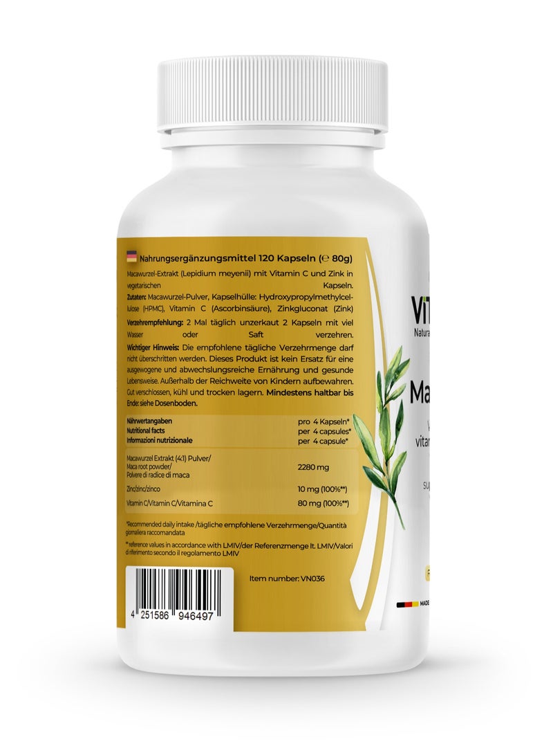 VITASIGN VITASIGN Maca Gold 570mg, 120 Vegan Capsules – With Vitamin C & Zinc – Energy & Vitality Support  - Image 2