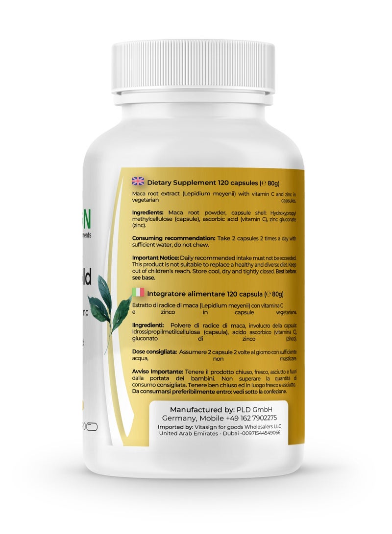 VITASIGN VITASIGN Maca Gold 570mg, 120 Vegan Capsules – With Vitamin C & Zinc – Energy & Vitality Support  - Image 3