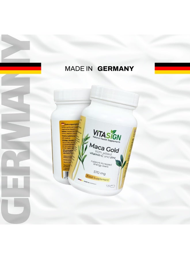 VITASIGN Premium Maca Gold 570mg, 120 Vegan Capsules – With Vitamin C & Zinc – Energy & Vitality Support - Image 4