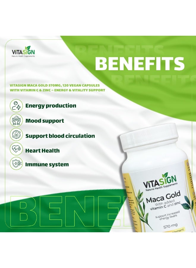 VITASIGN Premium Maca Gold 570mg, 120 Vegan Capsules – With Vitamin C & Zinc – Energy & Vitality Support - Image 5