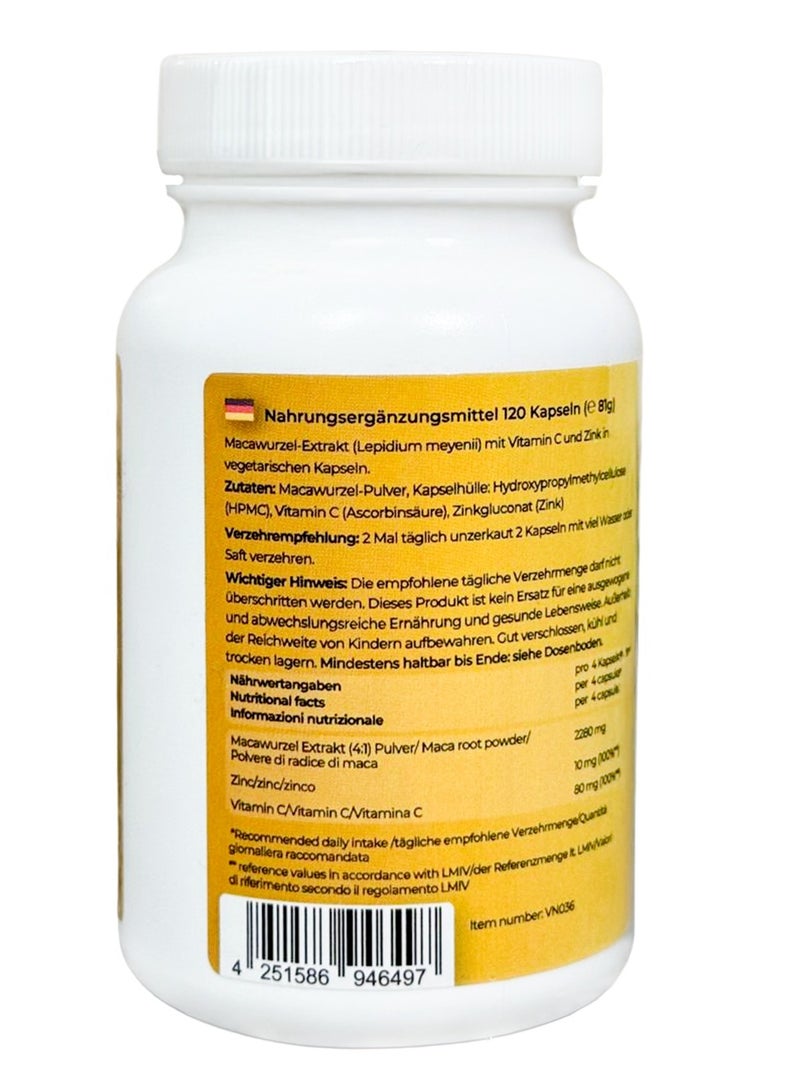 VITASIGN Premium Maca Gold 570mg, 120 Vegan Capsules – With Vitamin C & Zinc – Energy & Vitality Support - Image 2