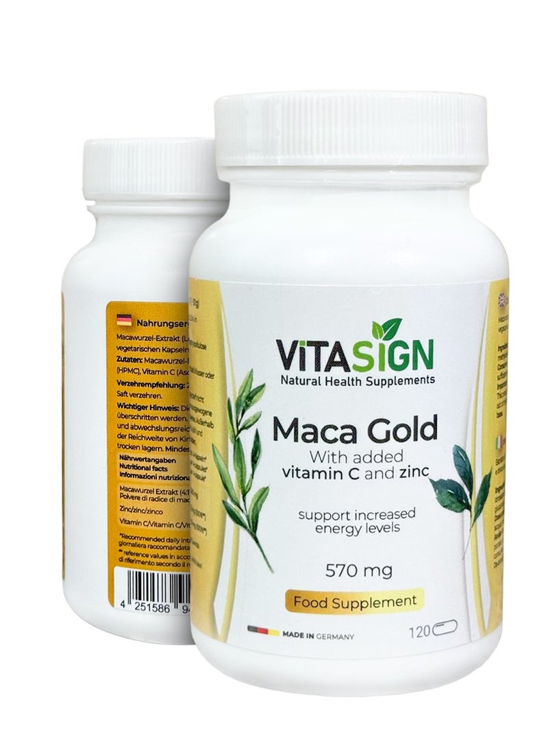 VITASIGN Premium Maca Gold 570mg, 120 Vegan Capsules – With Vitamin C & Zinc – Energy & Vitality Support - Image 3