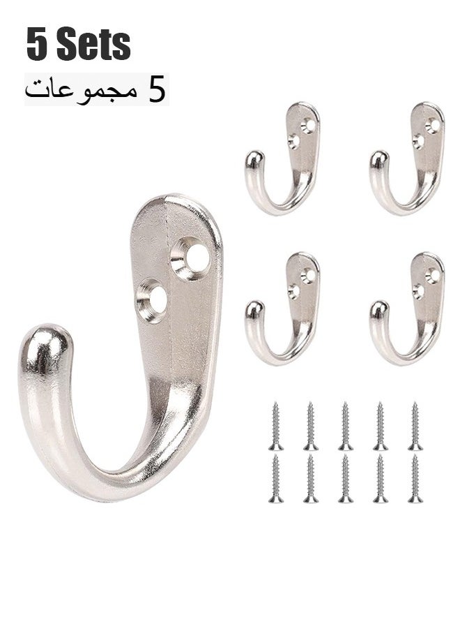 HY - 5 Pcs Single Prong Robe Hook, Silvery Hooks for Hanging Coats, Metal Flat Coat Hooks Wall Mounted for Hanging Towel Hooks with 10 Screws for Bag, Hat, Cap, Scarf, Cup - Image 1