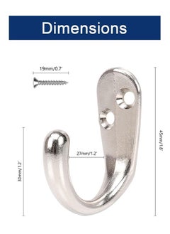 HY 5 Pcs Single Prong Robe Hook, Silvery Hooks for Hanging Coats, Metal Flat Coat Hooks Wall Mounted for Hanging Towel Hooks with 10 Screws for Bag, Hat, Cap, Scarf, Cup  - Image 2