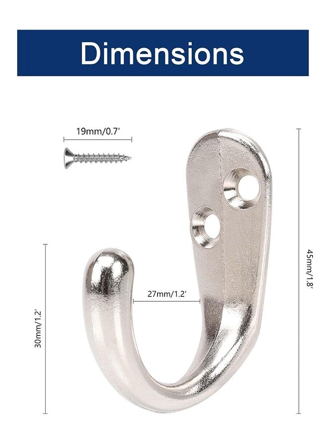 HY - 5 Pcs Single Prong Robe Hook, Silvery Hooks for Hanging Coats, Metal Flat Coat Hooks Wall Mounted for Hanging Towel Hooks with 10 Screws for Bag, Hat, Cap, Scarf, Cup - Image 1