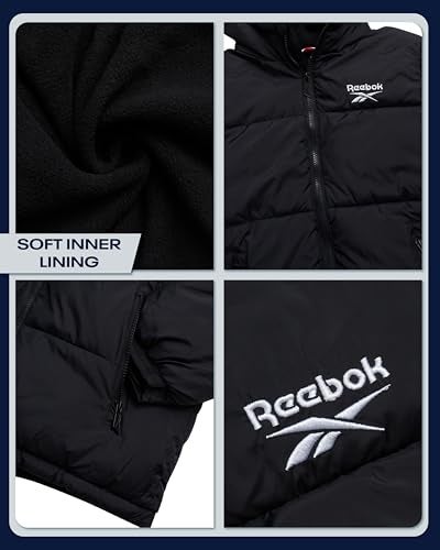 Reebok Boys Puffer Jacket - Heavyweight Water & Wind Resistant Quilted Boys Winter Coat - Fleece Insulated Kids Winter Jacket, Size 14-16, Black - Image 3