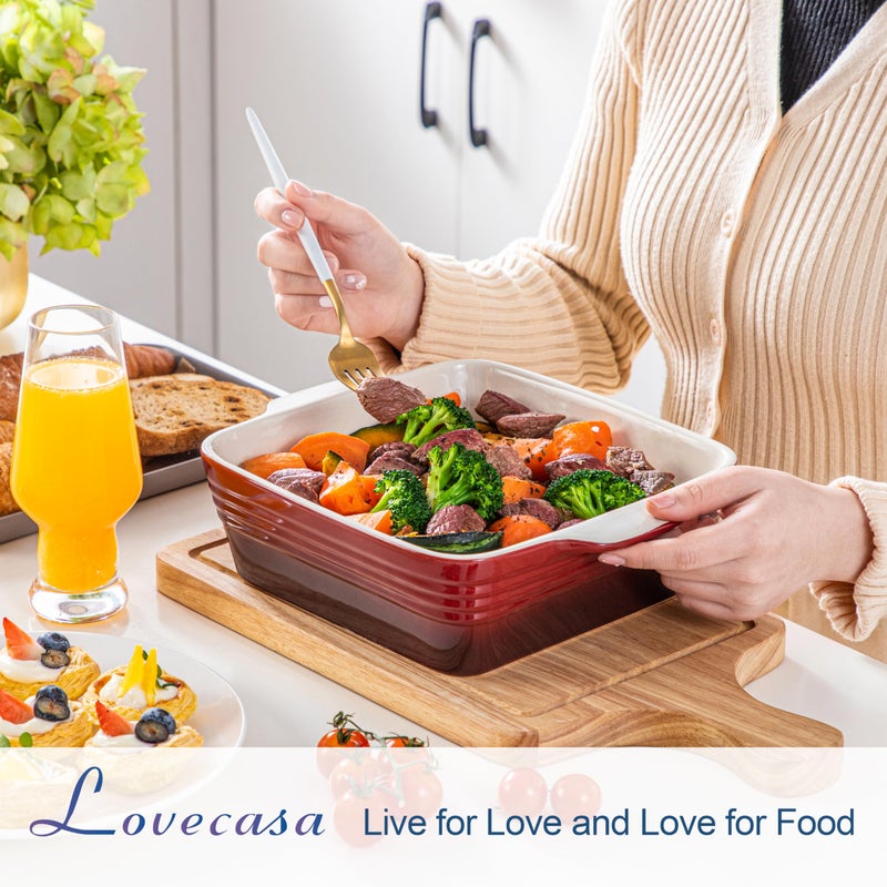 LOVECASA 8x8 inch Baking Pan, 2 Quart Square Cake Pan Baking Dish for Oven, Stoneware Brownie Pan Non-Stick, Casserole Baking Pan with Handle,Ceramic Bread Pans for Baking, Red - Image 3