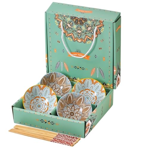 ONICORN Porcelain Dessert Bowls Gift Box Set Ceramic Bowl For Ice Cream,Soup,Rice,Snack,Side Bowl,Microwave And Dishwasher Safe - Unique Design With Grid And Wave Pattern(Green,Pack Of 4),280 ml - Image 4