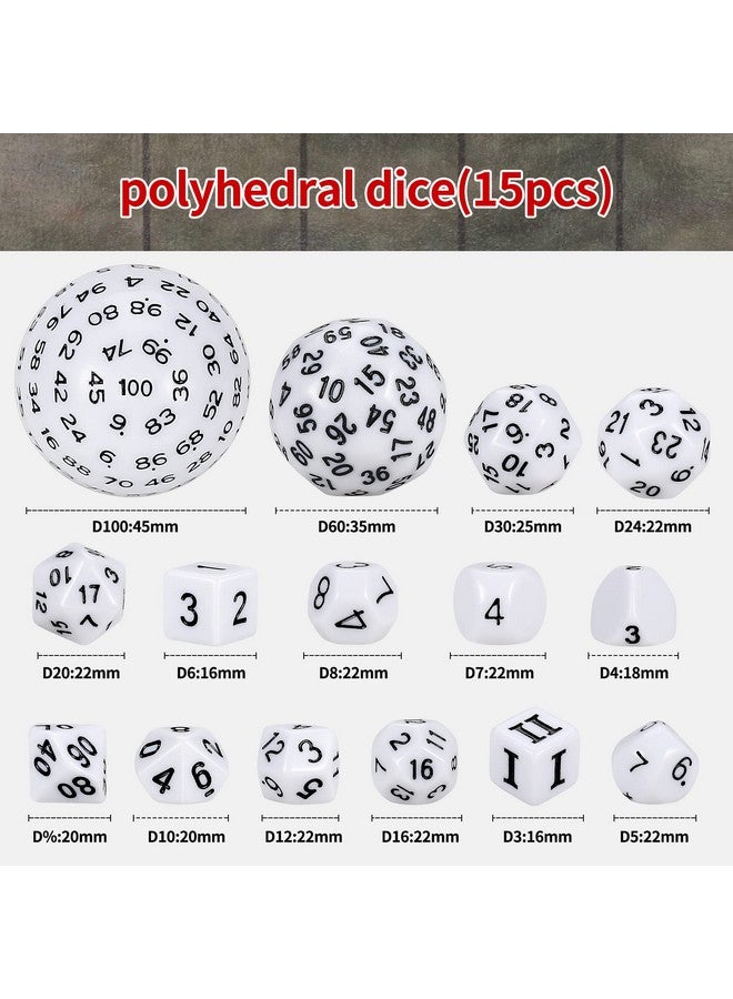 CiaraQ Dnd Polyhedral Dice Set (15Pcs) D4-D100 Game Dice With Dice Bag For Dungeons And Dragons Role Playing Table Games (White & Black) - Image 2