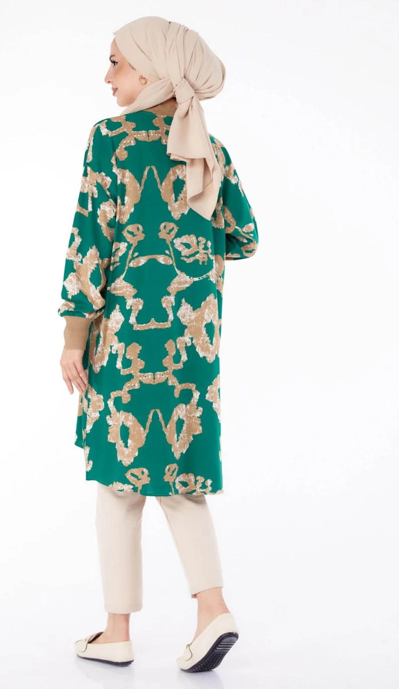 Tofisa Plain Judge Collar Women's Green Buttoned Patterned Tunic - 25625