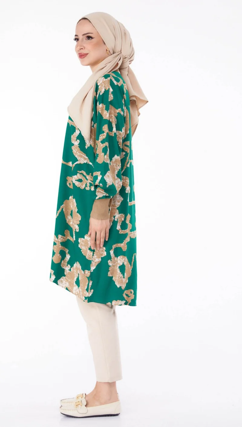 Tofisa Plain Judge Collar Women's Green Buttoned Patterned Tunic - 25625