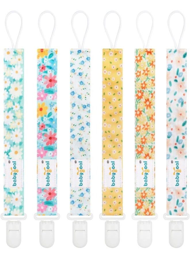 Babygoal Floral Pacifier Clips, 6 Pack Binky Paci Holder and Leash for Boys and Girls - Image 1