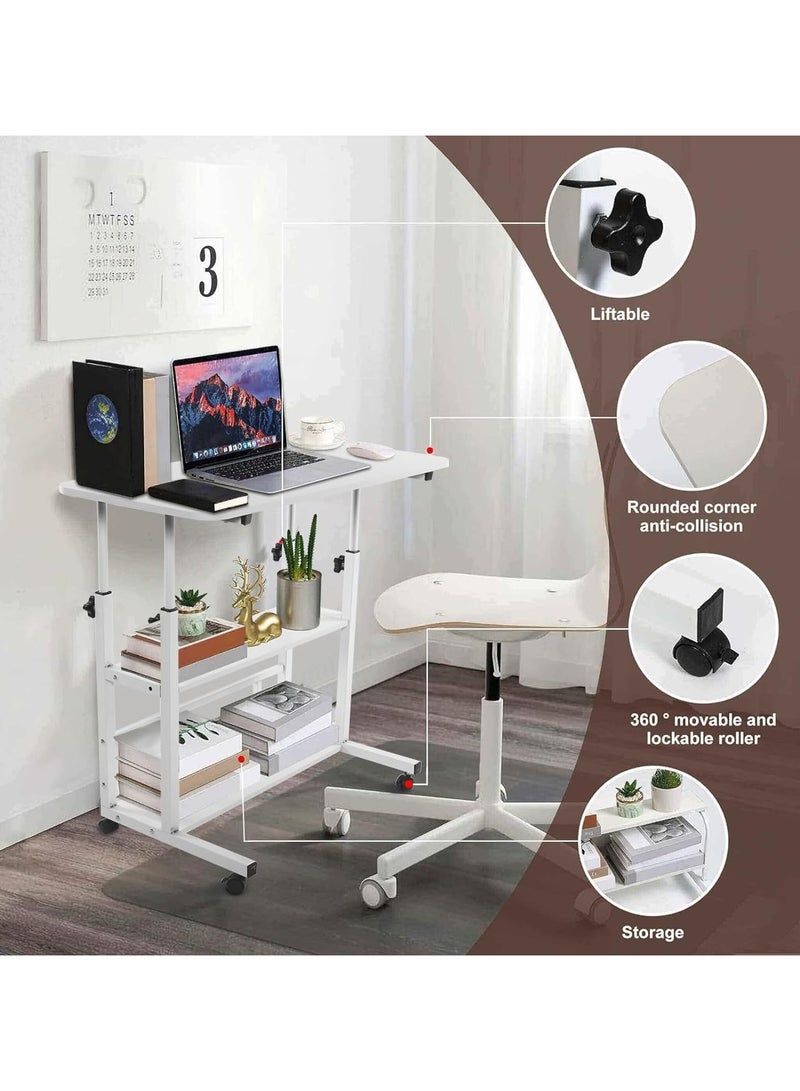 DubaiGallery Adjustable Home Office Desk Portable Study Computer Rolling Desk for Small Spaces Movable Sofa Side Bed Table on Wheels Student Small Standing Laptop Desk with Storage - Image 4