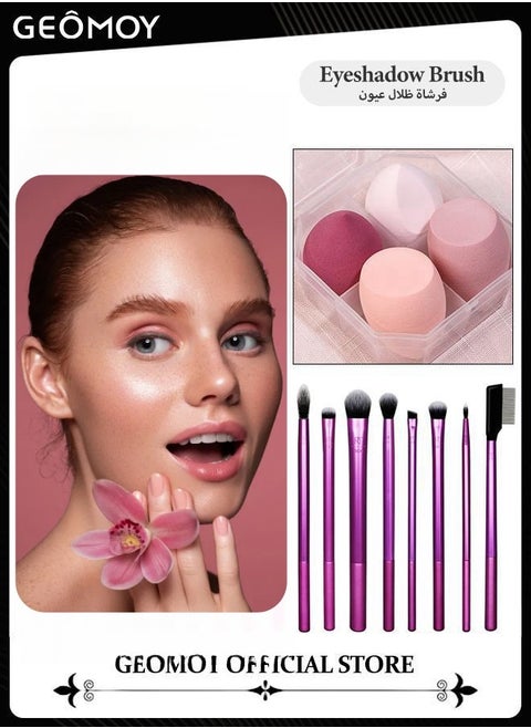 8pcs Professional Eye Makeup Brushes Eyeshadow Brush Set Premium Soft Synthetic Eyeshadow Blending Brush Kit with 4pcs Beauty Eggs Make Up Sponges