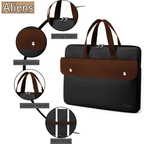 Aliens 15.5" Premium Vegan Leather Laptop Sleeve/Case Cover Bag, Padded Laptop Compartment Office Handbag for MacBook air/pro, Dell, Lenovo, Acer, Asus, Notebook, Tablet, ipad-BLK - Image 2