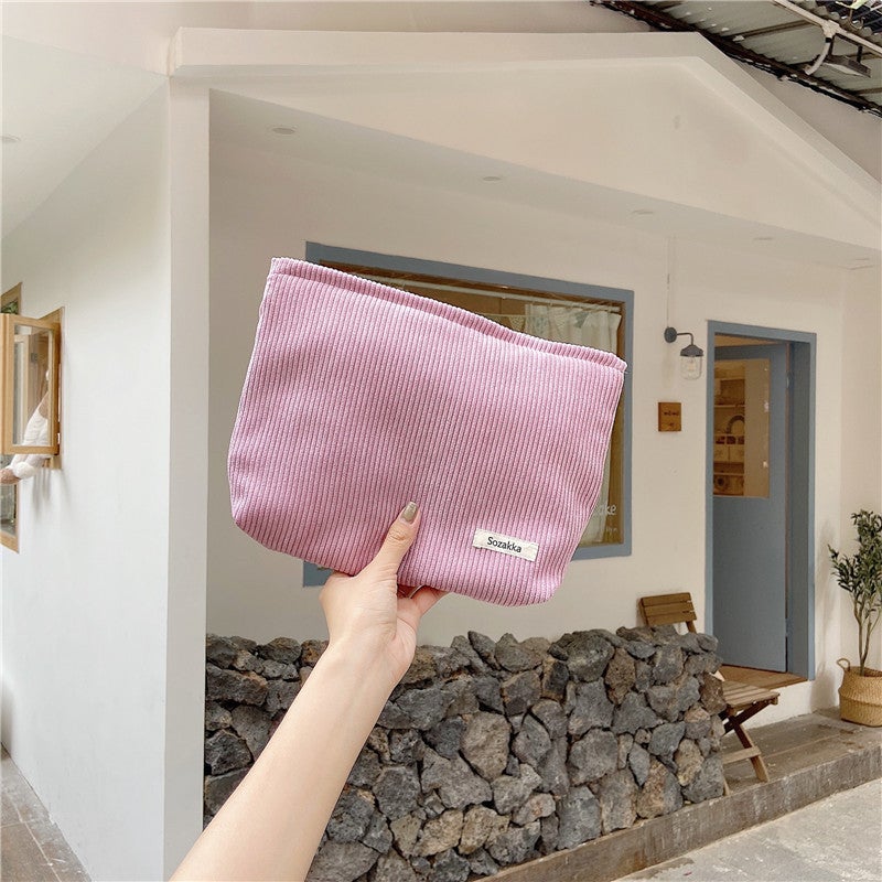 Large Capacity Corduroy Cosmetic Clutch Bag Lotus root starch 