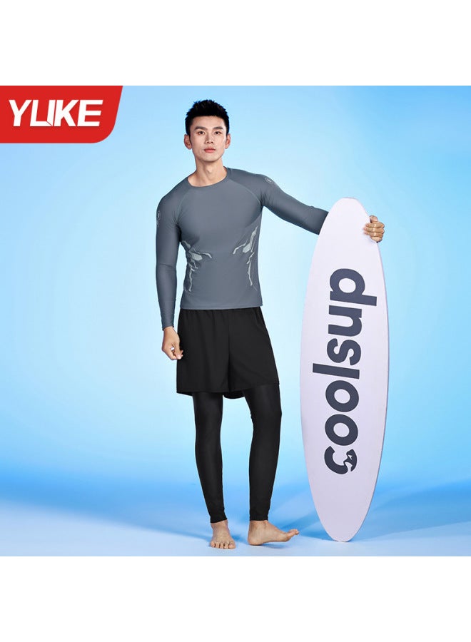 Swimsuit Men's Professional Trousers Anti-embarrassment Plus Size Swimming Trunks Sun Protection Men's Swimsuit Diving Suit Suit Wholesale-Color:Black And Gray Suit Trousers Style-Size:XL - Image 1