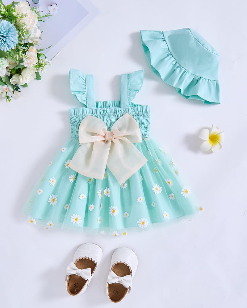 Saeaby Baby Girl Tulle Dresses Smocked Green Daisy Birthday Party Dress Toddler Beach Wedding Photos Outfits 1 Year Old Gifts 12-18 Months Girl Clothes - Image 3