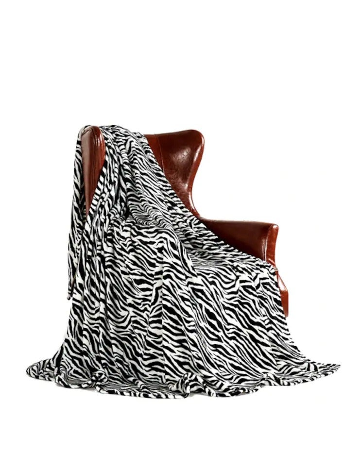 PROMASS Silky Soft Single Blanket Zebra Printed Flannel Throw Blanket For Sofa, 150X200cm, Black/White - Image 1