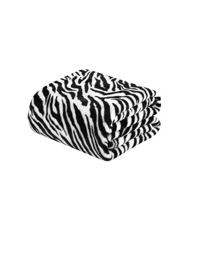PROMASS Silky Soft Single Blanket Zebra Printed Flannel Throw Blanket For Sofa, 150X200cm, Black/White - Image 3