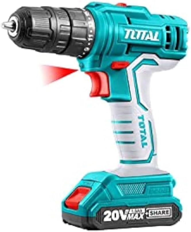 توتال مثقاب لاسلكي يعمل ببطارية ليثيوم أيون 20 فولت/P20S، 3 أوضاع ضبط: تأثير، حفر، مفك براغي Tdli20012