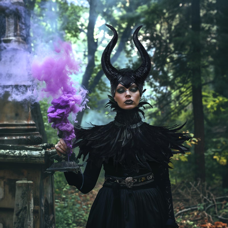 HOMELEX Evil Queen Feather Horns Costume for Women Black Cape Halloween Headpiece Shawl Accessories - Image 3
