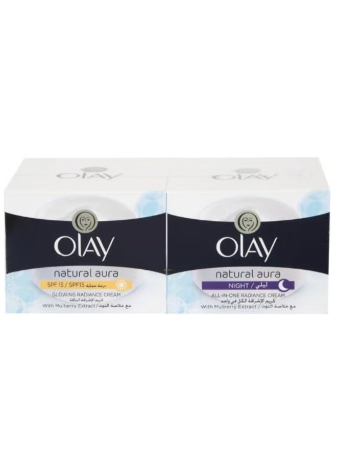 Natural Aura Glowing Radiance Day Cream SPF15 50 g with All In One Radiance Night Cream 50 gram pack of 2