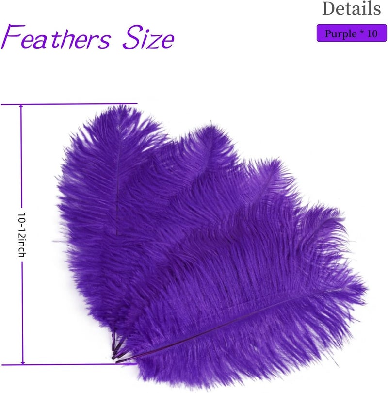 Shekyeon Purple 10-12inch 25-30cm Ostrich Feather Home Decoration DIY Craft Pack of 10 - Image 3