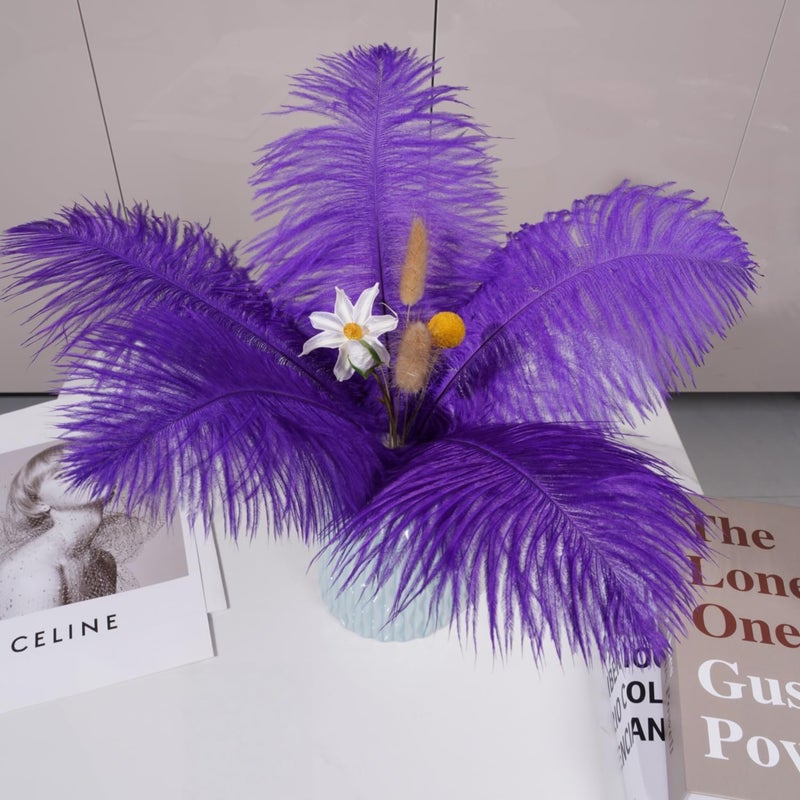 Shekyeon Purple 10-12inch 25-30cm Ostrich Feather Home Decoration DIY Craft Pack of 10 - Image 4