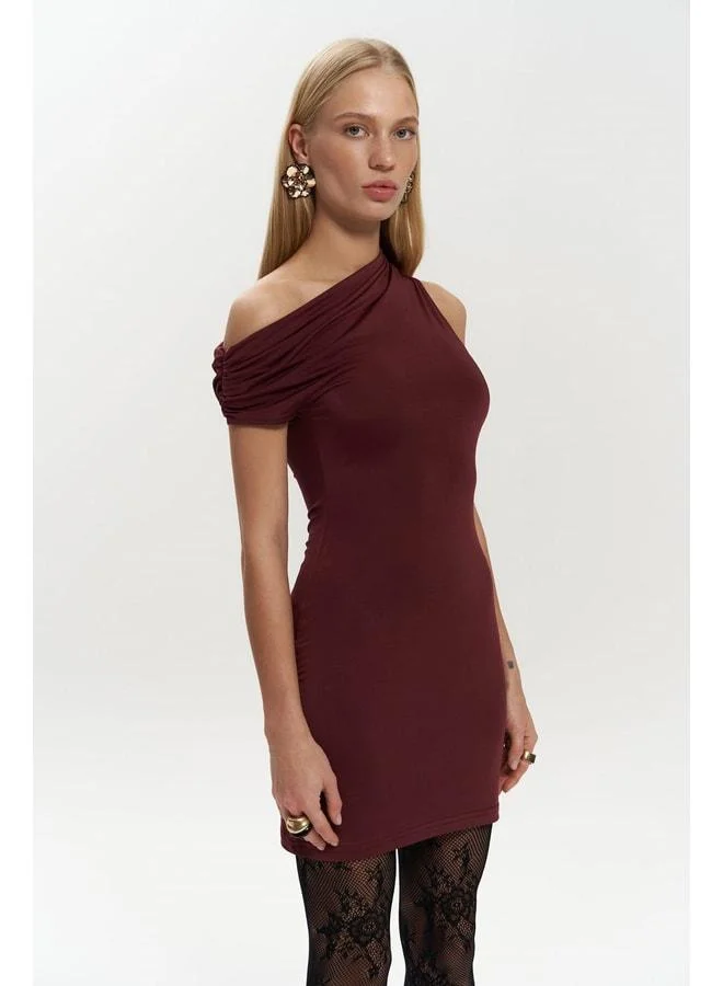 MAI STUDIOS CO.  Sheer Burgundy Mini Dress. for Women | Best Price UAE