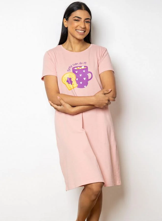 Aadaraya Aadaraya Graphic Print Round Neck Sleepshirt