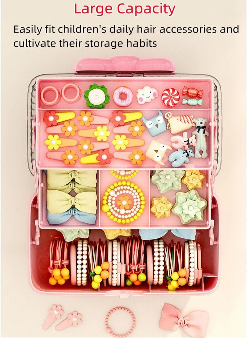 Jewelry Box for Girls, Cosmetics Storage Box, Little Girl Hair Accessory Display Case, Cute Lockable Jewelry Organizer Container for Hairpin Barrette, Practical Travel Gift for Girls & Women