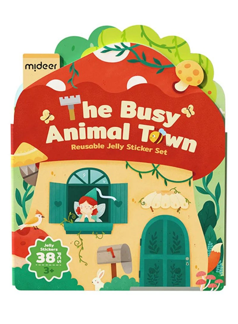 MiDeer Busy Animal Town Reusable Jelly Sticker Set – 38pcs Waterproof, Durable & Non-Toxic Stickers for Kids 3+ | Cognitive Growth, Fine Motor Skills & Mess-Free Creative Play - Image 1