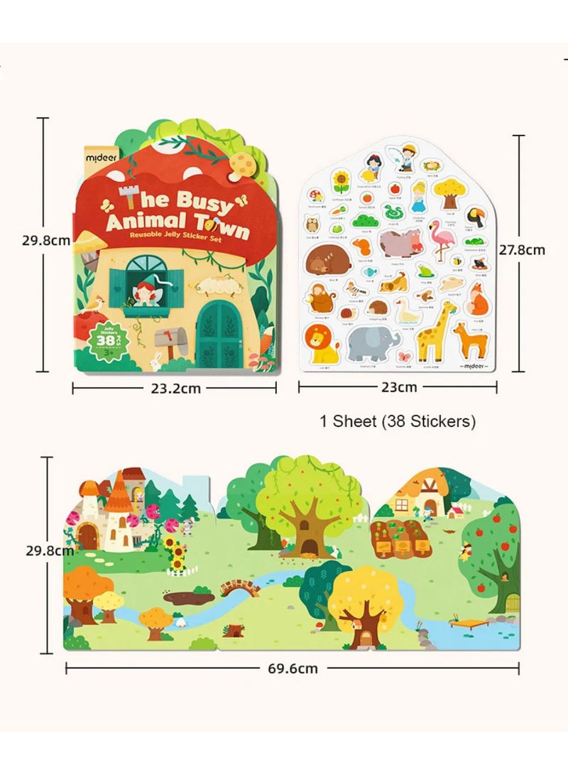MiDeer Busy Animal Town Reusable Jelly Sticker Set – 38pcs Waterproof, Durable & Non-Toxic Stickers for Kids 3+ | Cognitive Growth, Fine Motor Skills & Mess-Free Creative Play - Image 3