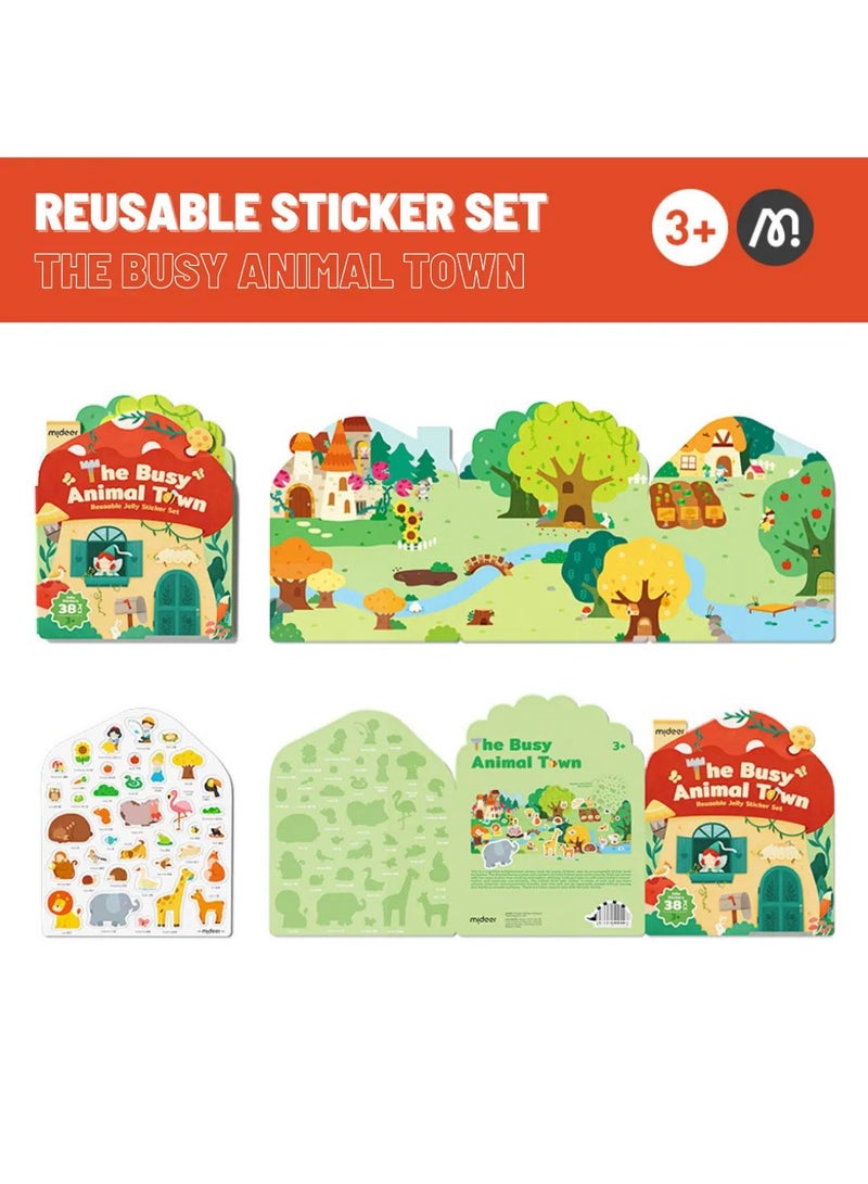 MiDeer Busy Animal Town Reusable Jelly Sticker Set – 38pcs Waterproof, Durable & Non-Toxic Stickers for Kids 3+ | Cognitive Growth, Fine Motor Skills & Mess-Free Creative Play - Image 2
