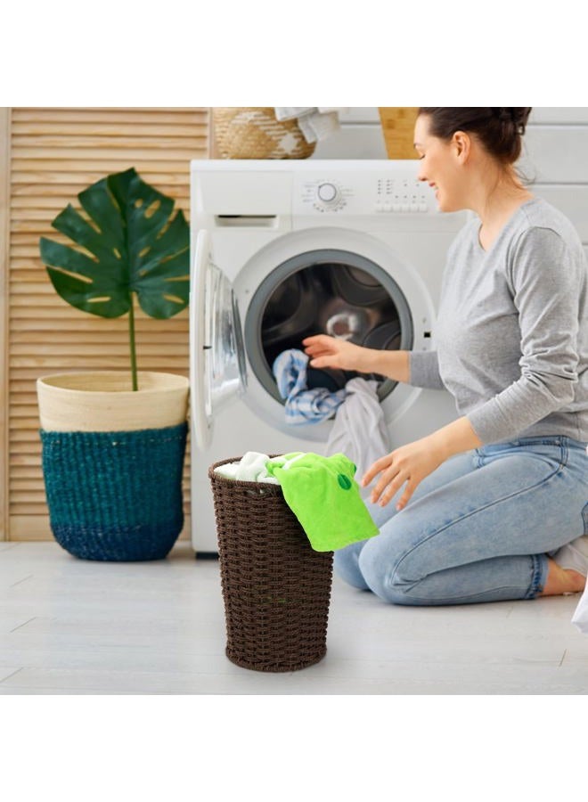 Bekith 2 Pack Wicker Waste Paper Basket Small Woven Basket Trash Can Wastebasket, Decorative Round Garbage Container Bin for Bedroom, Bathroom, Home Offices, Laundry, Brown - Image 5