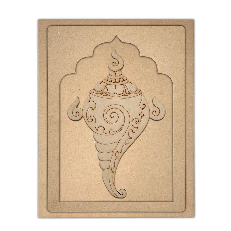 Wrapping Studio MDF Board for Lippan Art - Pre-Marked Shankh in Jharokha Design Cutouts for Craft, Painting, DIY Projects - Eco-Friendly MDF Wood, 30x23 cm, with Colors and Glue - Image 3