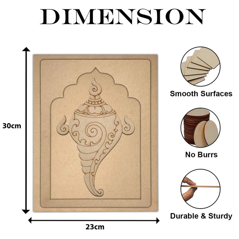 Wrapping Studio MDF Board for Lippan Art - Pre-Marked Shankh in Jharokha Design Cutouts for Craft, Painting, DIY Projects - Eco-Friendly MDF Wood, 30x23 cm, with Colors and Glue - Image 4