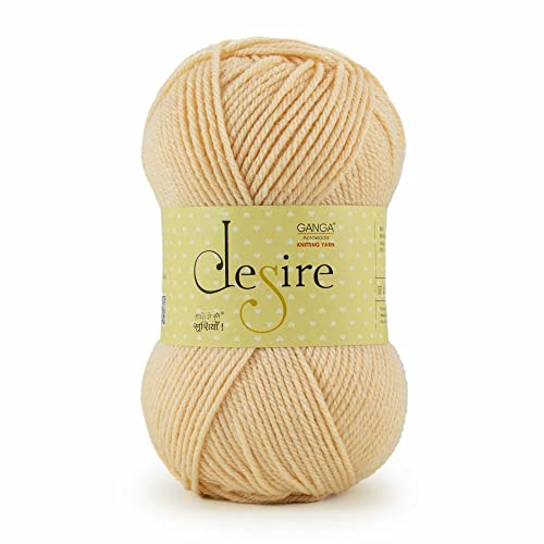 Ganga Acrowools Acrylic Desire Hand Knitting and Crochet Yarn. Pack of 1 Ball - 100Gms. Shade No - Dsr030, Beige - Image 1
