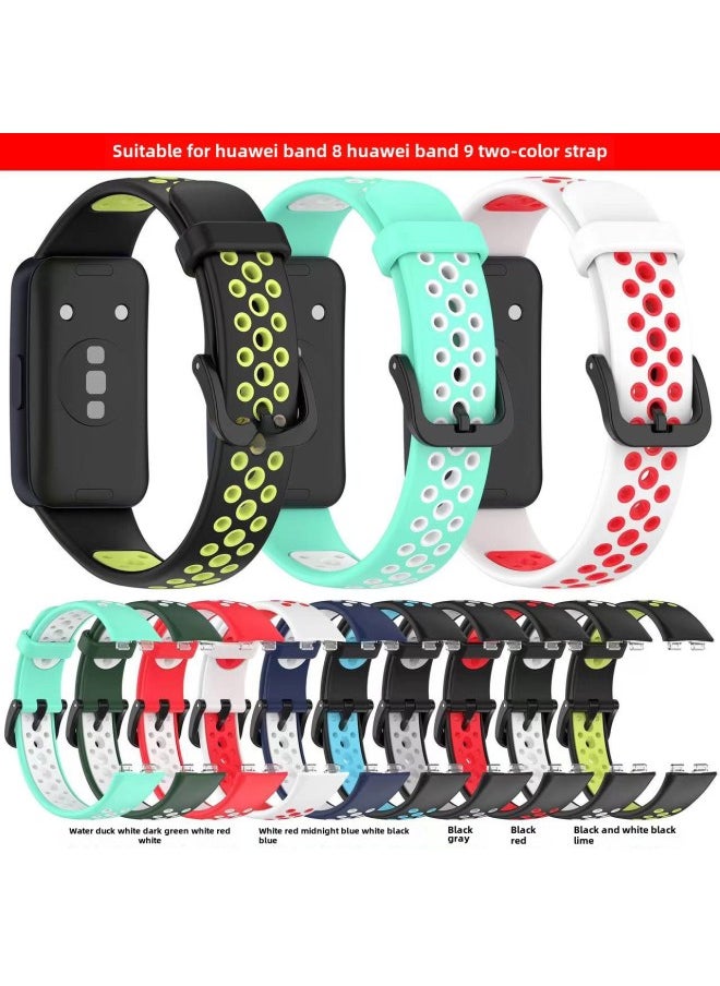 Generic - Suitable For Huawei Bracelet 8 Two-color Strap Huawei Bracelet Huawei Band8 Two-color Nike Strap-Color:Black + Blue - Image 1