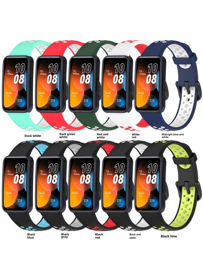 Generic - Suitable For Huawei Bracelet 8 Two-color Strap Huawei Bracelet Huawei Band8 Two-color Nike Strap-Color:Black + Blue - Image 1