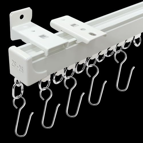 YMDparts Curtain Tracks Ceiling Wall Mounted Room Divider Curtain Rods Track Ceiling Curtain Track or Wall 6 FT with Hooks Curtain Tracks White Suitable for Living Room Bedroom Bathroom - Image 1